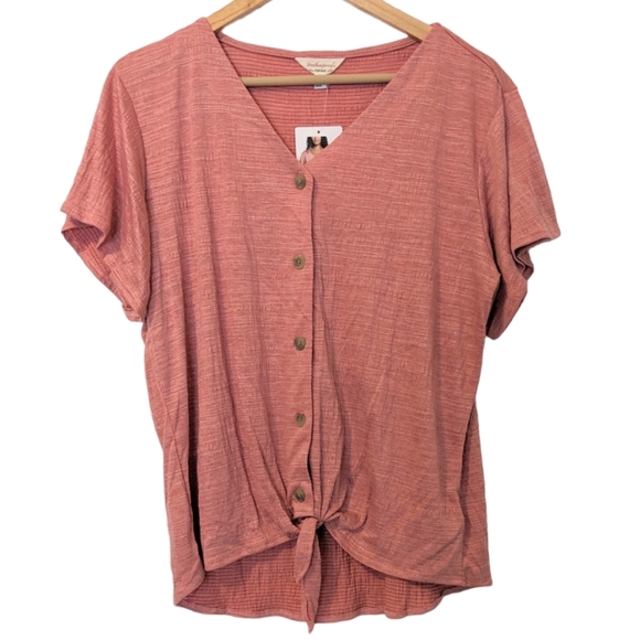 Weatherproof Tops - Weatherproof Vintage Tie Front V-Neck Top Pink X-Large